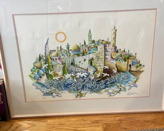 Ari Gradus
JERUSALEM OF PEACE Signed Embossed Lithograph, Western Wall Jerusalem, Judaica PEACE
c.1988
Presale welcome