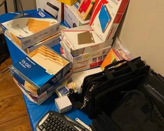 Office Supplies including  Neat Desk Scanner New In Box and APC Battery Backup Brand New.