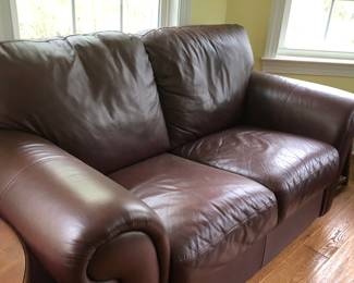 leather loveseat, sofa and chair