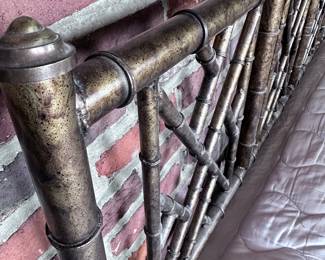 King-size burnished bronze bamboo-look headboard. Has side and foot-cross bars.