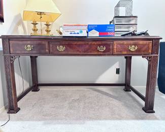 Chinese straight leg reproduction desk with glass top
