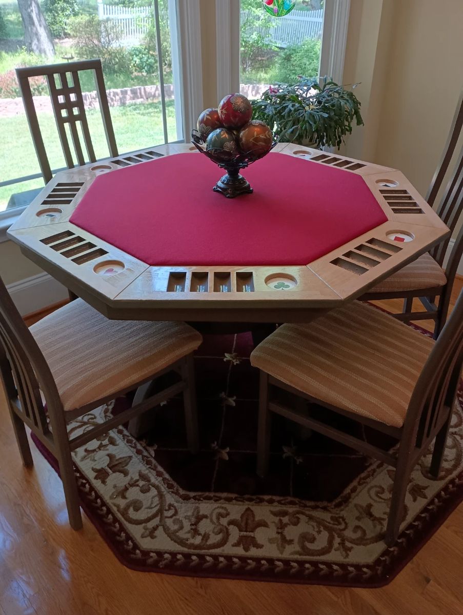 Unique poker gaming table with reversible top and 4 chairs