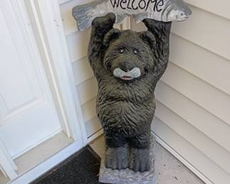 cute welcome bear with fish