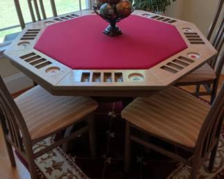 Unique poker gaming table with reversible top and 4 chairs