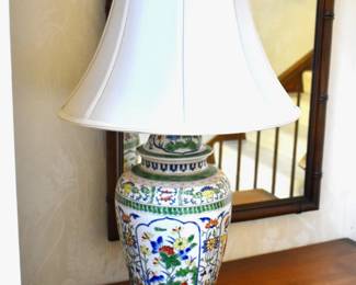 One of a pair of porcelain lamps