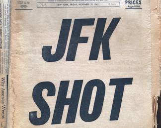 Vintage newspapers from important events in history: JFK + RFK assassinations, man walks on moon, Nixon's resignation
