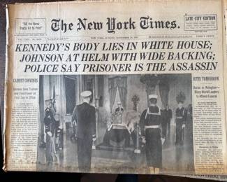 Vintage newspapers from important events in history: JFK + RFK assassinations, man walks on moon, Nixon's resignation
