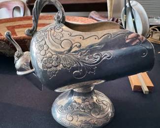 Vintage silver sugar scuttle with mini scoop
