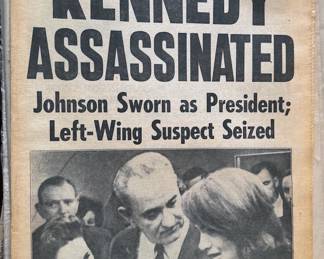 Vintage newspapers from important events in history: JFK + RFK assassinations, man walks on moon, Nixon's resignation
