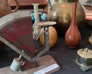 Various antique scales + weights