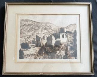 Vincent Colby, Southwest artist, sepia print  “The Old Mission at Jemez Springs NM,” 1932