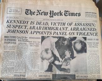 Vintage newspapers from important events in history: JFK + RFK assassinations, man walks on moon, Nixon's resignation