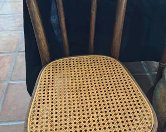 Assorted wicker + cane wood frame chairs, as is