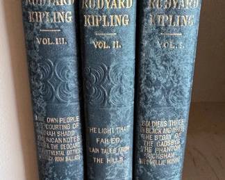 Assorted books: novels, art, history, antiques; authors including Rudyard Kipling, Gore Vidal, Ernest Hemmingway
