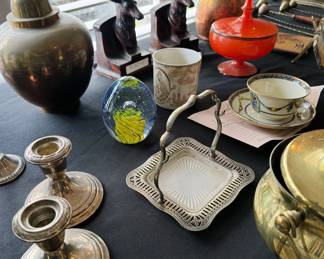 Candlestick holders, sterling plated trays, unique home decor