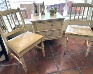 Henry Link faux bamboo Hollywood Regency Crest dresser (6 drawers)  with hutch (3 small drawers + 2 shelves), plus 2 chairs and side table/nightstand