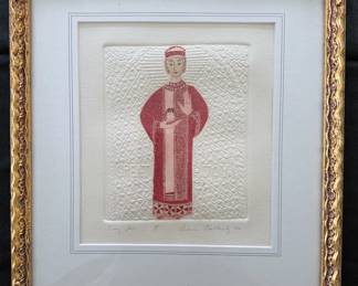 Diana Weathersby, “Tiny Icon” etching or block print on embossed paper, signed + dated 1981