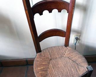 Assorted wicker + cane wood frame chairs, as is