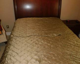 MAHOGANY SLEIGH BED WITH CUSTOM SCALAMANDRE BED ENSEMBLE