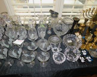 RARE ETCHED DOROTHY THORPE STEMWARE,  ORREFORES,  WATERFORD AND BACCARAT PAPERWEIGHTS