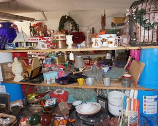 bird cage, enamel ware, decor, recipe boxes, cake stands, OSU