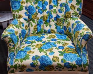 Vintage Blue Floral Pattern Chair. Very good condition.