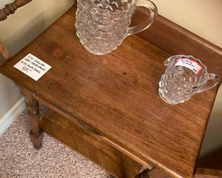 Fostoria pitchers on a dry sink