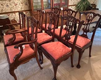 Georgian Furniture Co., Set of 8 Chippendale Mahogany Dining Chairs, Ball and Claw Foot, 2 armchairs, and 6 side chairs   (40"T x 22" W x 16"D  - Arm is 24" L)