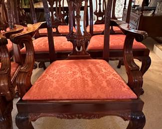 Georgian Furniture Co., Set of 8 Chippendale Mahogany Dining Chairs, Ball and Claw Foot, 2 armchairs, and 6 side chairs   (40"T x 22" W x 16"D  - Arm is 24" L)