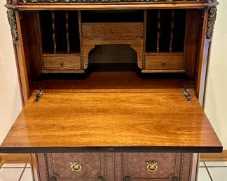 Antique Karges Secretary with 3 Drawers and Drop Down Desk.  This piece is absolutely beautiful and in Great Condition.  You won't see another one like it.Can fir in a Bedroom, Office, Study or Library.