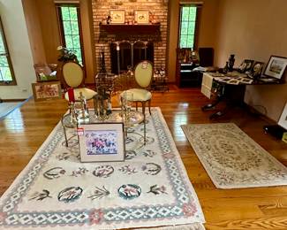 Family Room Features Rugs, Furniture, Fireplace Tools and Screens, Baldwin Brase Candle Holders and Art.