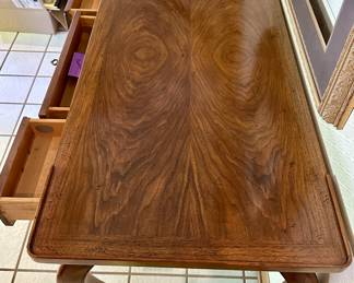 Beautiful; Entryway Vintage Baker Desk flanked by 2 Baker Salon Chairs and Unique Art Pieces