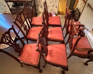 Georgian Furniture Co., Set of 8 Chippendale Mahogany Dining Chairs, Ball and Claw Foot, 2 armchairs, and 6 side chairs   (40"T x 22" W x 16"D  - Arm is 24" L)