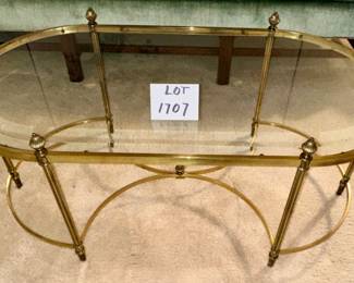 Maison Jansen Brass, Hollywood Regency Style 20th Century Coffee Table, Beveled glass top,  41" W x 21" D x 18.5" T        