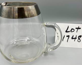 Dorothy Thorpe small beverage pitcher with silver band 5.5" x 5"x 3"