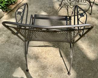 48" Round Woodard Wrought Iron with Mesh Table Top and 2 Matching Woodard Chairs