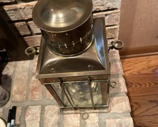 Lot 1907  $145.00.  Vintage Large Brass Maritime or Cargo Oil Lantern by Viking (15"t x 9.5"w x 6.5"d)