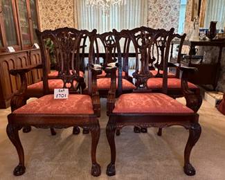 Georgian Furniture Co., Set of 8 Chippendale Mahogany Dining Chairs, Ball and Claw Foot, 2 armchairs, and 6 side chairs   (40"T x 22" W x 16"D  - Arm is 24" L)