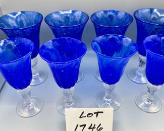  Saba Vl De Pome, cobalt blue air bubble glass - 8 glasses in 2 sizes: 4 @ 8"Tx4.5" diam &  4@ 7"T x 3.75" diam		
