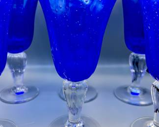  Saba Vl De Pome, cobalt blue air bubble glass - 8 glasses in 2 sizes: 4 @ 8"Tx4.5" diam &  4@ 7"T x 3.75" diam		