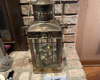Vintage Large Brass Maritime or Cargo Oil Lantern by Viking (15"t x 9.5"w x 6.5"d)