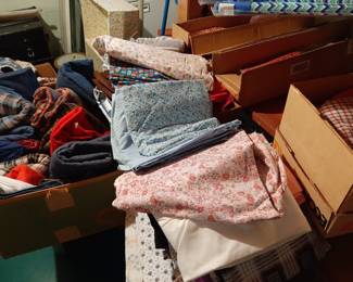Boxes of Vintage fabric. Wool, Cotton, Corduroy,  Denim & more