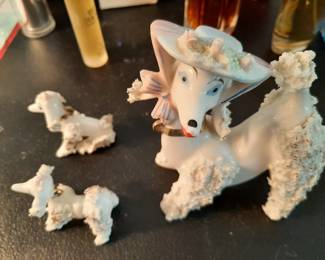 Vintage 1950's Spaghetti Glass Poodle Mom and Pups