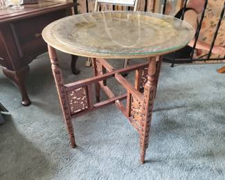 Moroccan side table with brass and glass top