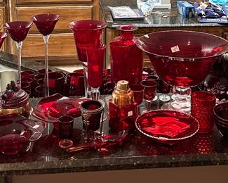 Lots of red dishes. 