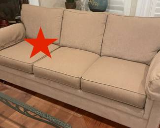 Red Star Pre-sale Item- Ethan Allen tan couch 85"w 37.5d 17.5w 19"seat h Seat back 30"h $ 595