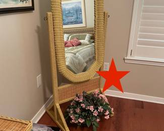 Red Star Pre-Sale Item Wicker-Style mirror on stand $95.00 plus tax