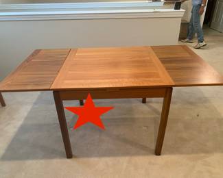Red Star Pre-Sale Item - Mid Century Modern Teak expandable table - made in Denmark - Dimensions fully open 67" W 35.5" D  30" H  $500 plus tax