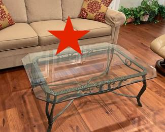 Red Star pre-sale item- Glass top coffee table 48"w 32"d 16.5h $250 plus sales tax