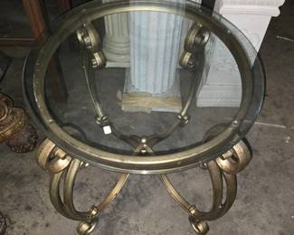 Heavy Metal Bottom Oval Glass Top Side Table
